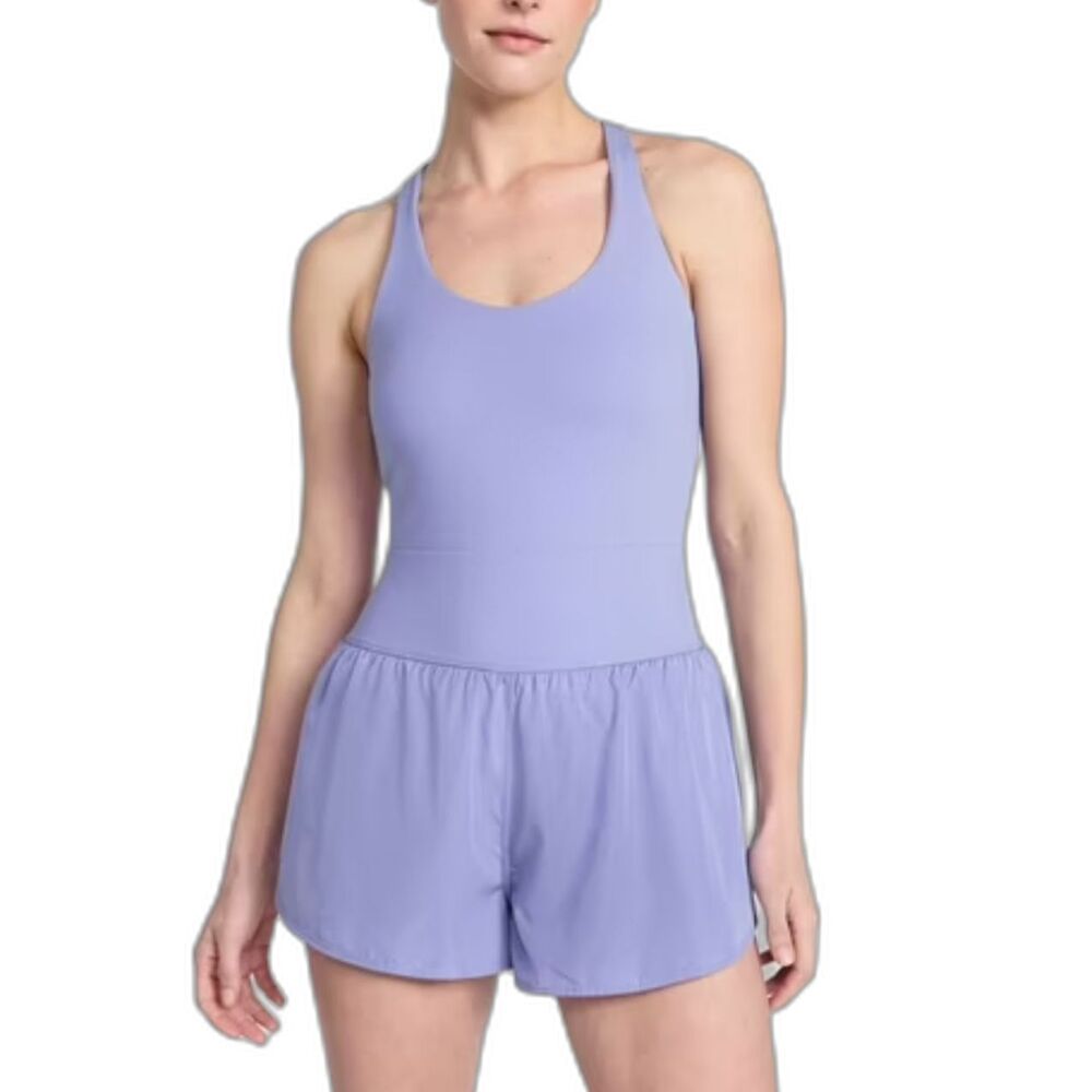 Avia Womens Activewear Romper Lavender Criss Cross Back Zipper Pocket XS 0-2 NWT